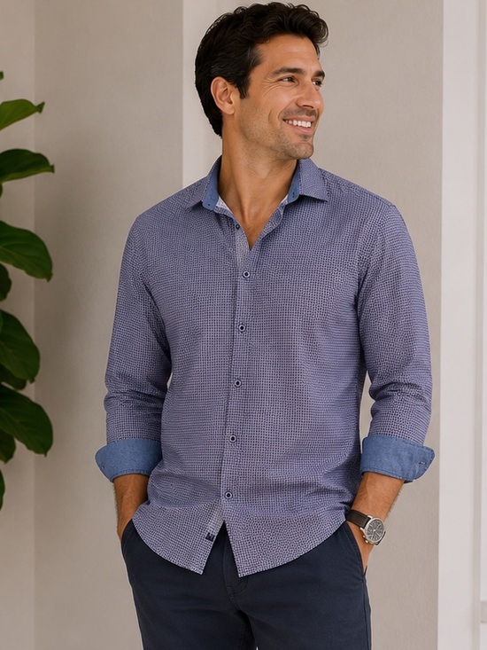 Johnston & Murphy Other - Johnston & Murphy Men's Blue Patterned Long-Sleeve Shirt Large